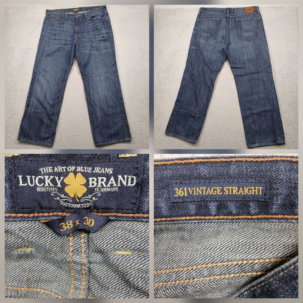 Lucky Brand 361 Vintage Straight Jeans Mens 38x30 Dark Wash Denim